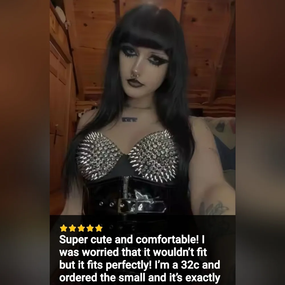 SEXY Edgy Black & Silver STUDDED Spiked Bra S-XXL - Picture 6 of 12